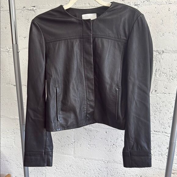 Women's Black Leather Jacket MANGO Size Medium - Excellent Condition - Fitted - Picture 1 of 6
